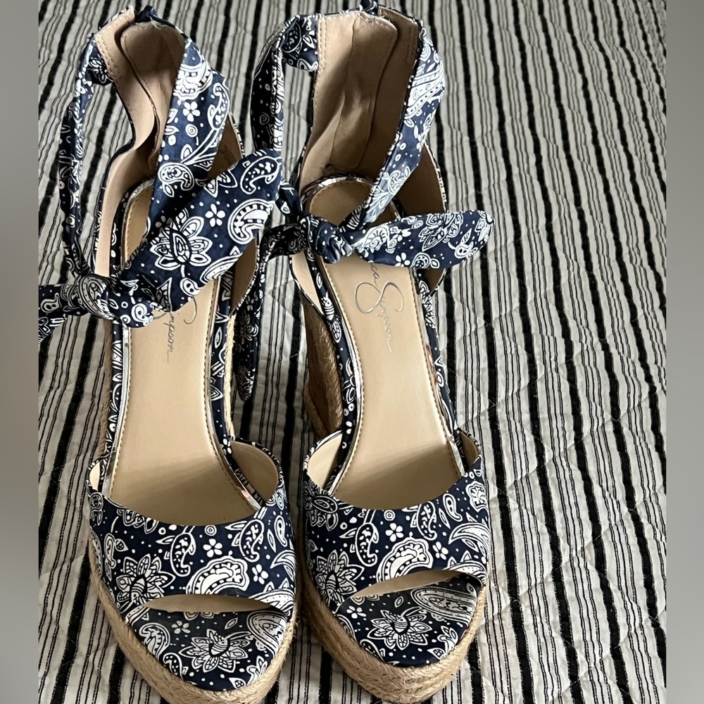 Jessica Simpson Navy and White Espadrilles